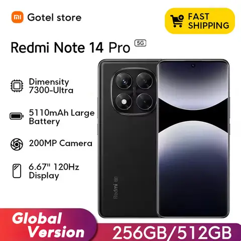 Xiaomi Redmi Note 14 Pro 5G Smartphone MediaTek Dimensity 7300-Ultra NFC 200MP Cámara AI 1.5K 120Hz Pantalla AMOLED IP68