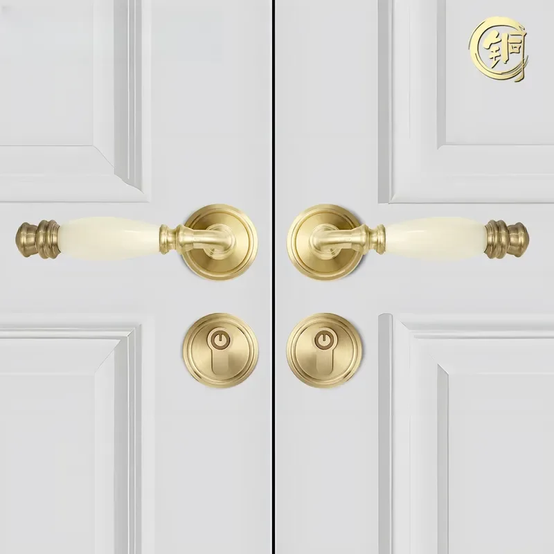 Modern Brass Double Door Lock Silent Split Handle for Bedroom Office Home Security Simple Design High Quality Hardware