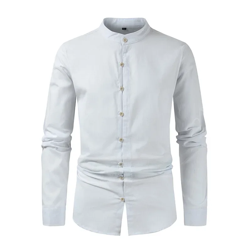 

2023 Spring/Summer New Men's Casual Loose Button Long Sleeve Shirt Fashion Cotton and Hemp Solid Color Long Sleeve Shirt