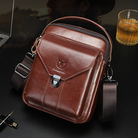 BULLCAPTAIN Mens Leather Messenger Bag Retro Shoulder Bags Small Crossbody Bags Purses Casual Sling Pack for Travel Handbag