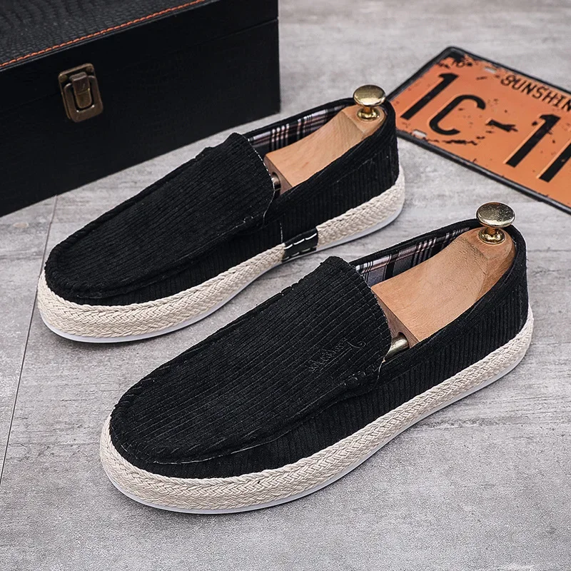 

Mens Step on The Cuff with One Foot Corduroy Casual Shoes for Men Classic Fashion Linen Sole Fisherman Shoes 2025 New Style