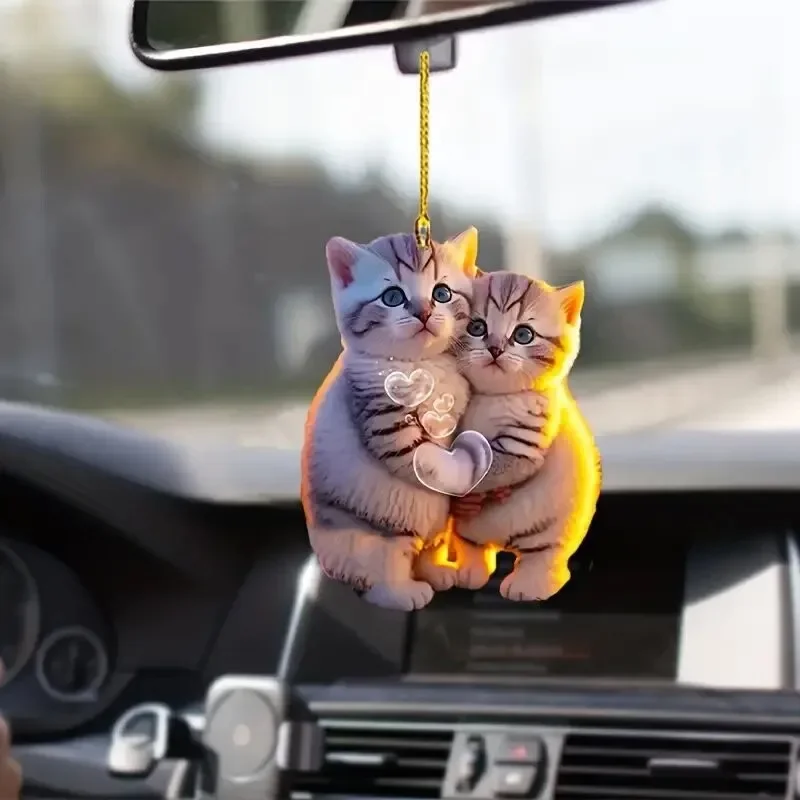 1/2/5/10 pieces car interior pendant, acrylic couple cat 2D pendant, backpack keychain, car decoration pendant gift