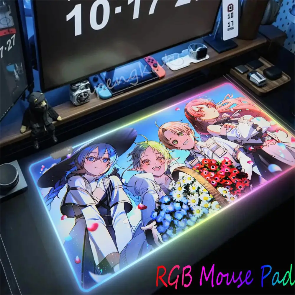 

Mushoku Tensei Anime Mousepad XXL RGB Gaming Mouse Pads HD Black Gamer Accessories Large LED Mouse pad 1000x500mm