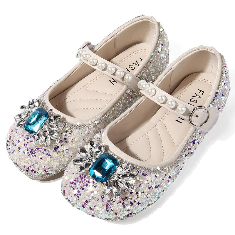 Girls Princess Shoes Toddler Rhinestone Fashion Children Mary Jane Dress Dance Flats Kids Ballet Glitter Soft Sole Leather Shoes