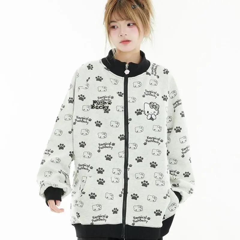 Sanrios casaco fofo hello kittys blusa cutesy manga comprida leve elegante novo estilo universitário presente para namorada