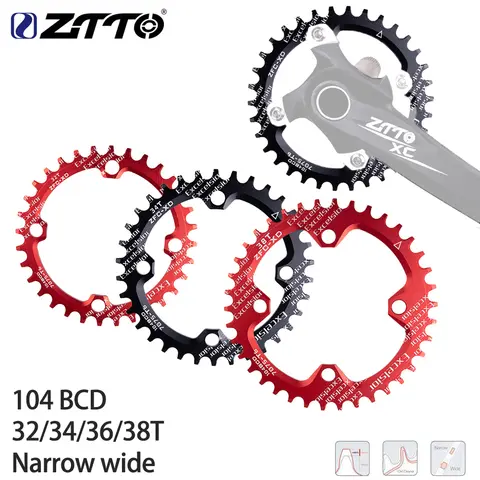 ZTTO Single Speed 1x system Narrow Wide Chainring 104 BCD ROUND 32T 34T 36T 38T For MTB 12S 11S 10S 9S Crankset Chainwheel Ring