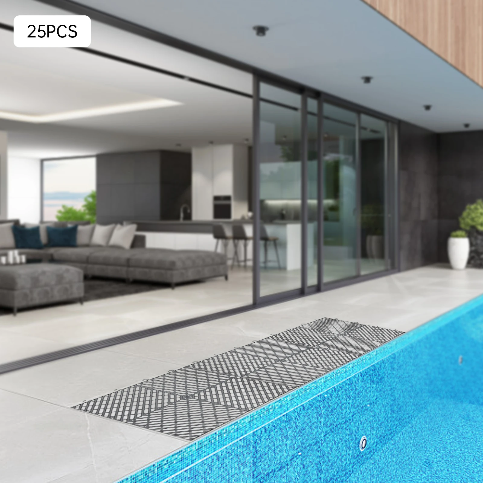 25 قطعة من الجرافيت المتشابك، بلاط الصرف 12 × 12 × 0.5 بوصة، بلاط متشابك خارجي لسطح حمام السباحة #3