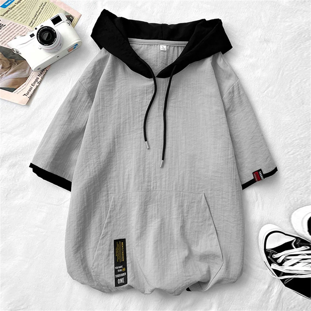 

Short-sleeved hoodie men's summer trend brand loose day men's top five-and-a-half-sleeved T-shirt clothes