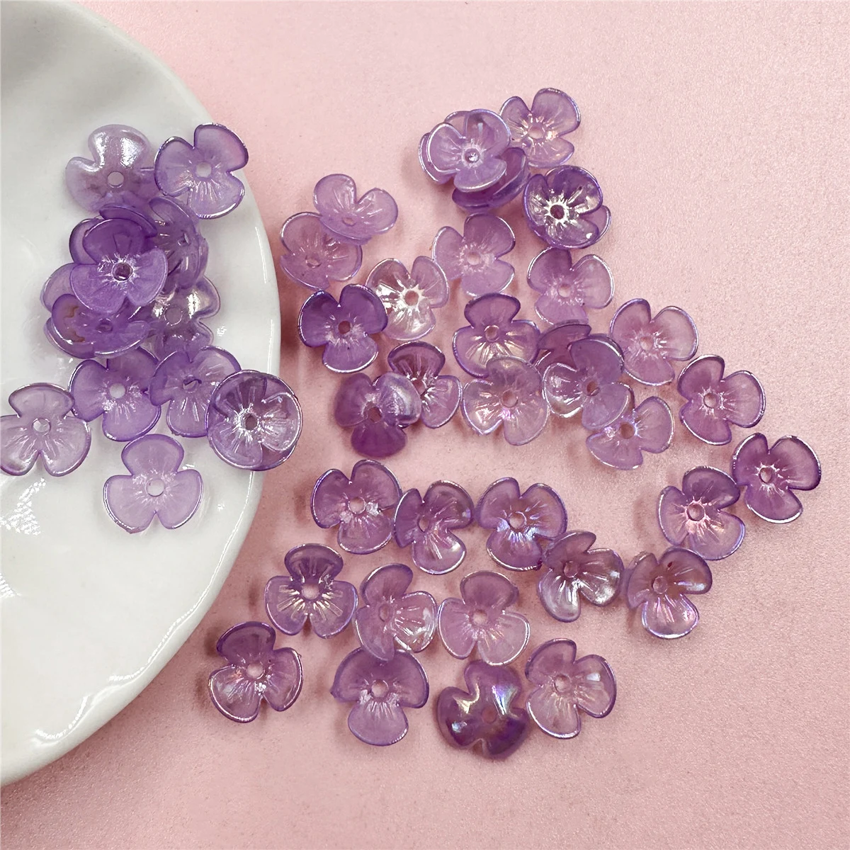 100Pcs 9.5mm Acrylic Colorful Charms Small Flower Beads Beaded Material Spacer Loose Beads With Hole Multicolor Jewelry Making