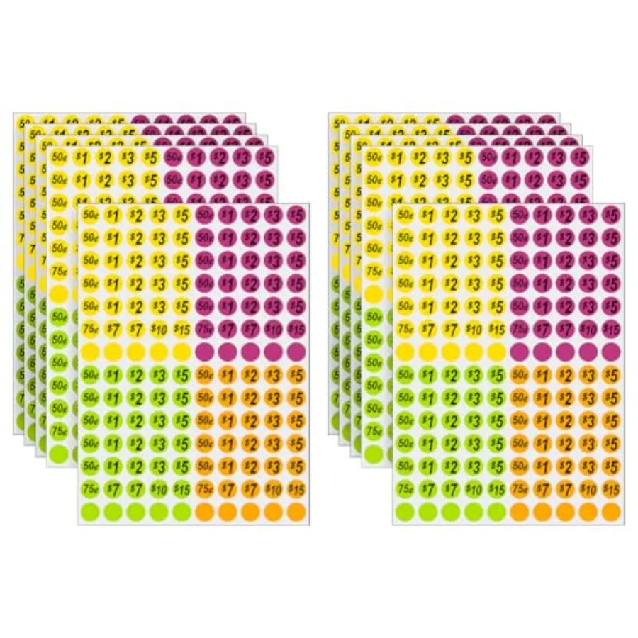 

1400 шт. цветных круглых наклеек-ценников для распродажи в гараже/на улице, этикетки для расчета стоимости в долларах для розничной торговли