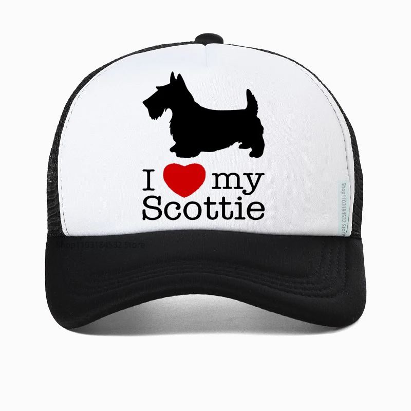 

I Love My Scottie Scottish Terrier Dog cartoon print Baseball Cap cool Beach sunhat women outdoors Mesh Breathable Snapback hats