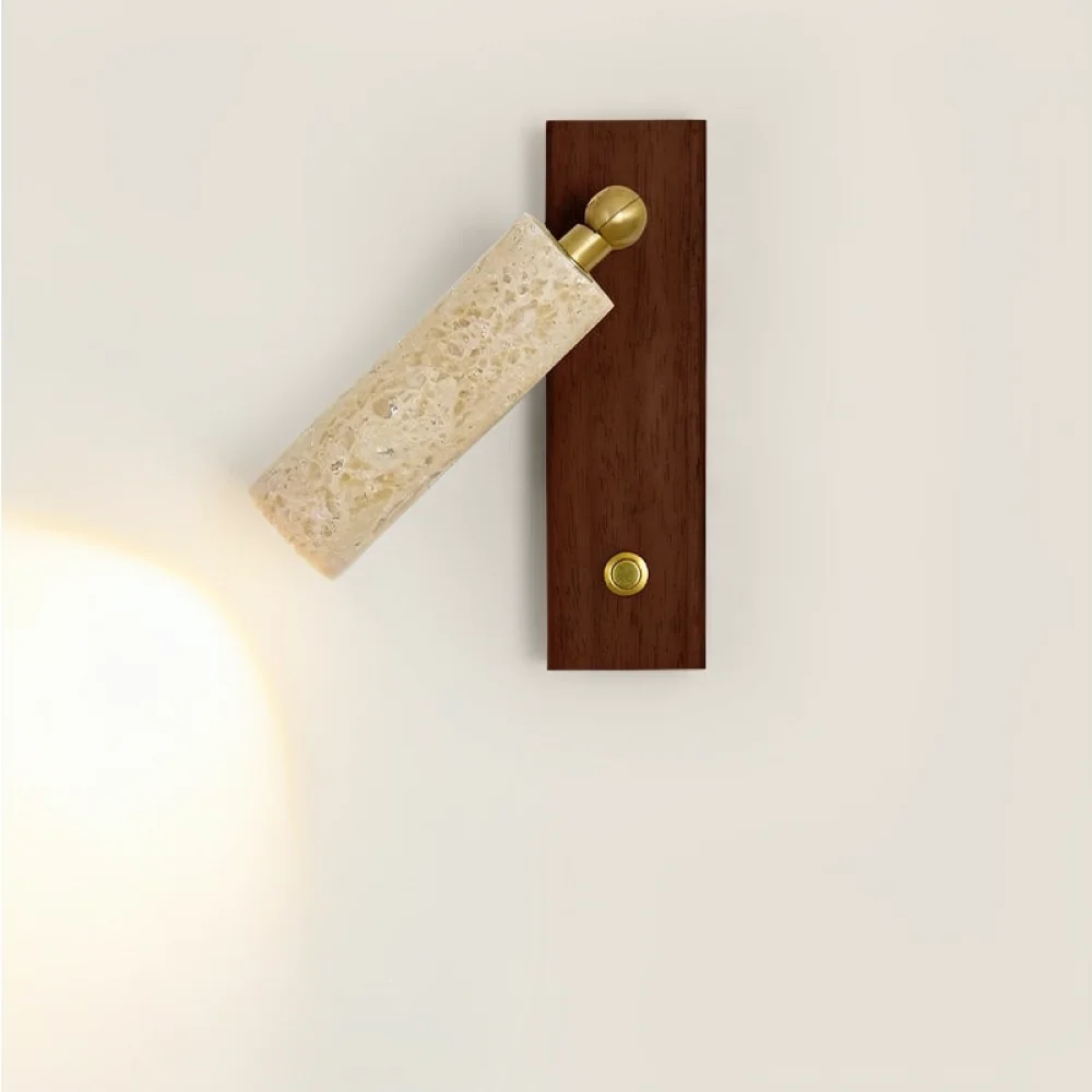 Unique Travertine Stone Wall Light Modern Wabi Sabi Bedroom Bedside Sconce Aesthetic Atmosphere Interior Wall Lamp