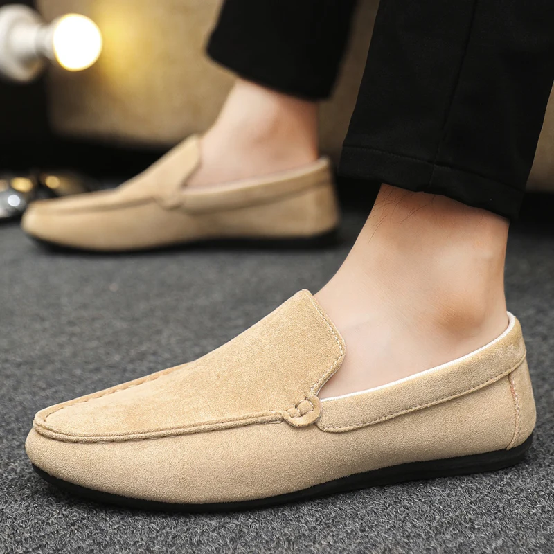 جديد جلد حذاء رجالي كاجوال الذكور كسول الأحذية الفاخرة العلامة التجارية الأخفاف تنفس أحذية بدون كعب أنيقة الراحة الانزلاق على أحذية قيادة