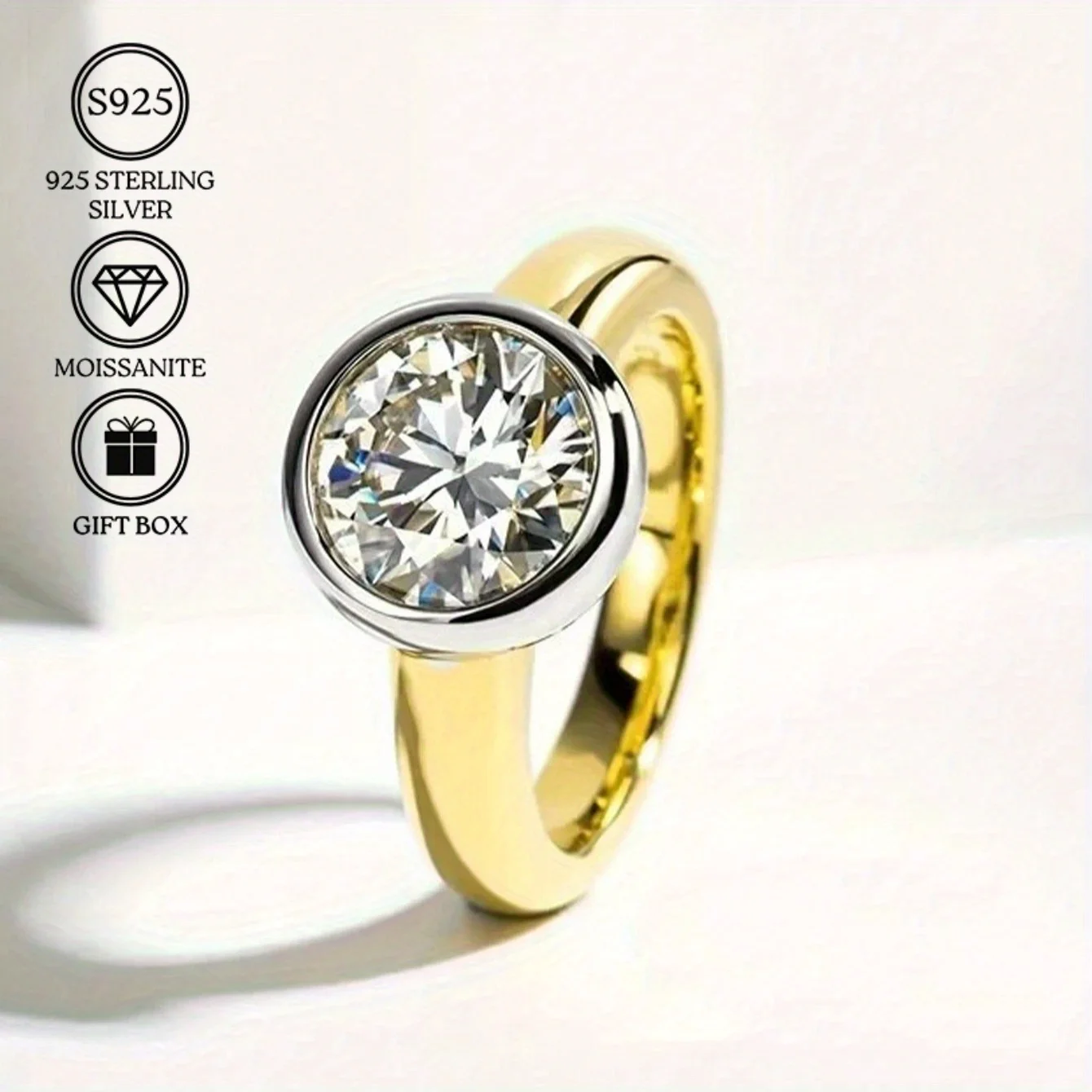 1pc 1/2/3 Carat 925 Sterling Silver Moissanite Ring Elegant Luxury Style, Unisex Design, Perfect for Daily Wear, Party, Birthday