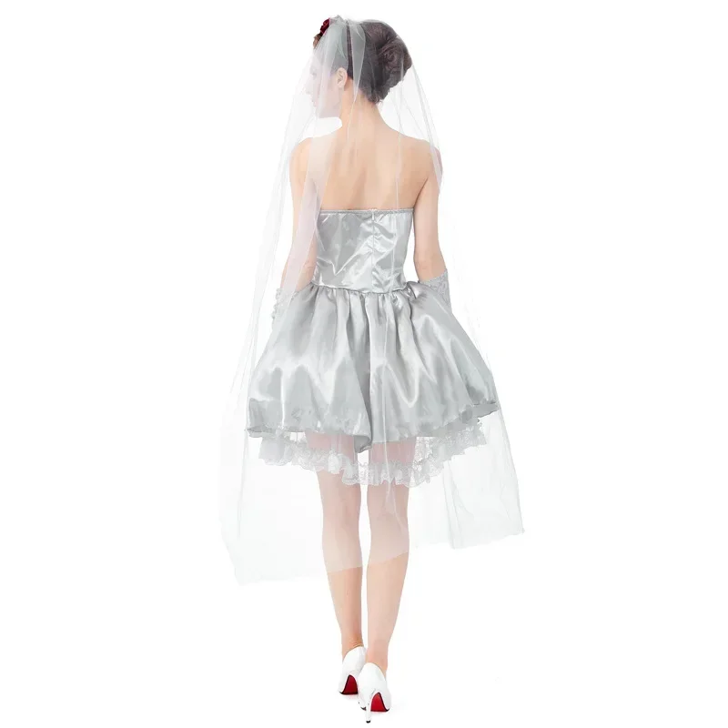 Zhomecos Silver Gray Corpse Bride Cosplay Costume Angel Dress Halloween Party Carnival Woman Costume Fancy Dress