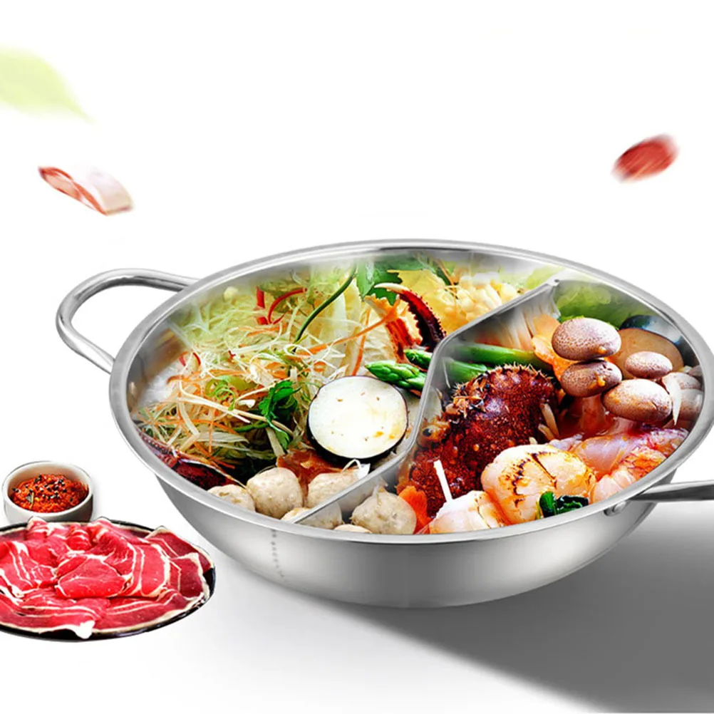 

30 Cm Stainless Steel Hot Pot With Glass Lid Dual Divider Multifunctional Cookware For Family Pot Kitchen Bar
