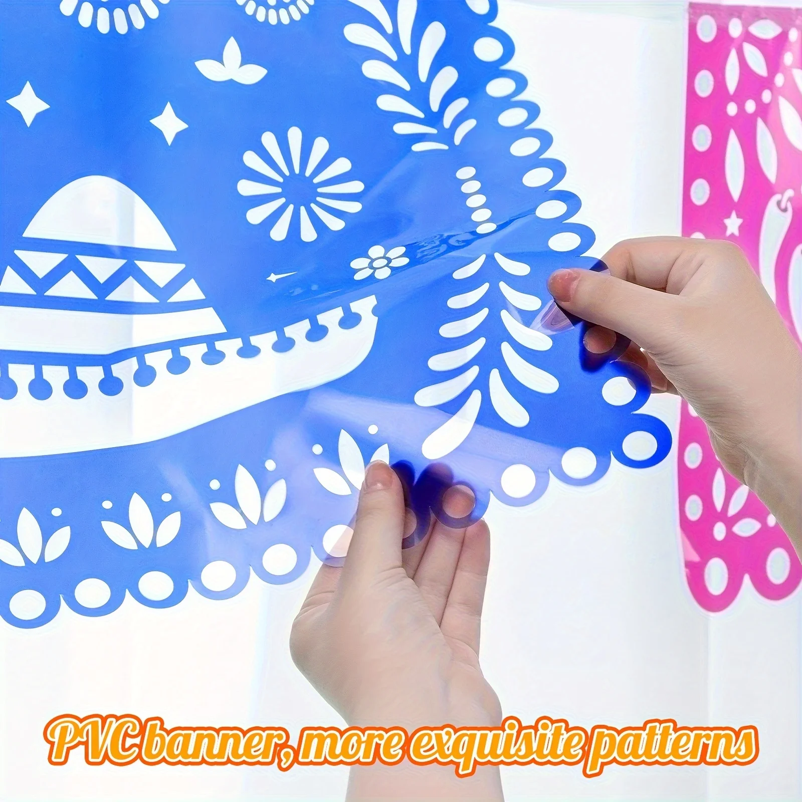 3-teiliges mexikanisches Party-Dekorationsset, leuchtende Papel Picado Girlande aus Kunststoff für Cinco de Mayo, Hochzeit, Geburtstag, Karneval – Detail 4