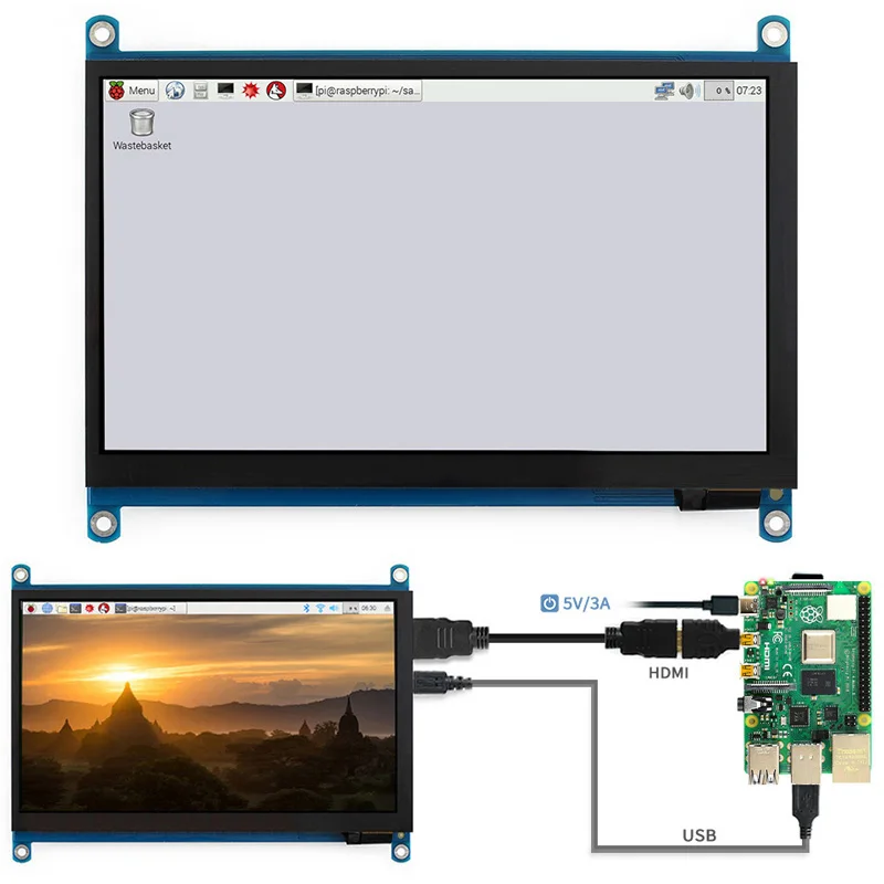 Raspberry Pi 7inch HDMI LCD (H) Display Capacitive Touch Screen 1024x600 IPS compatible with HDMI