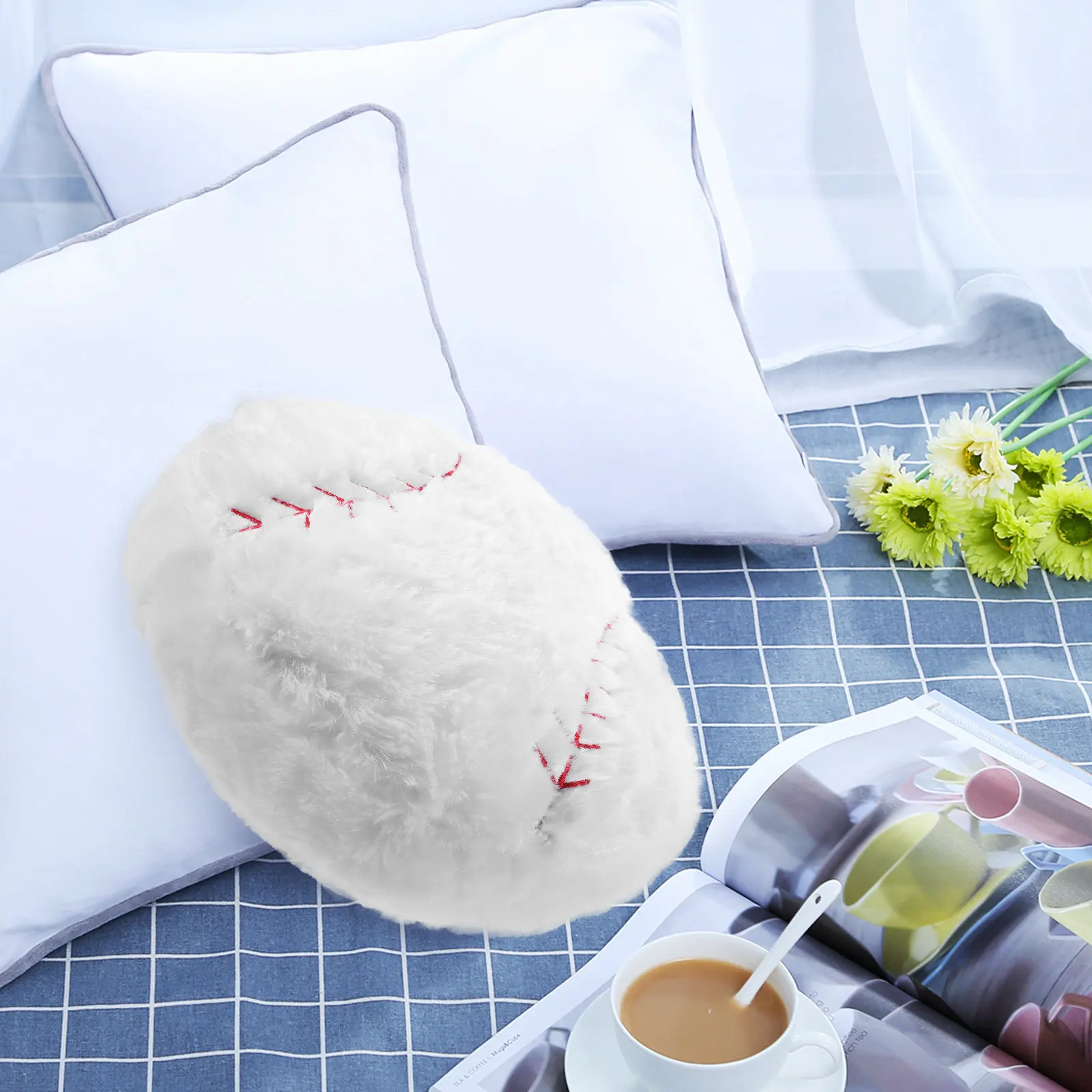 Baseball Shape Throw Pillow Soft Cozy Round Cushion for Sofa Chair Bed Decor Elegant Solid Color Design Sports Theme Decorative