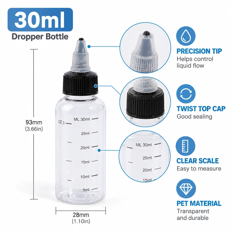 30ml-250ml Clear PET Plastic Dropper Bottles Refillable Empty Liquid Storage Dispensing Containers for Pigment Ink Art Tattoo