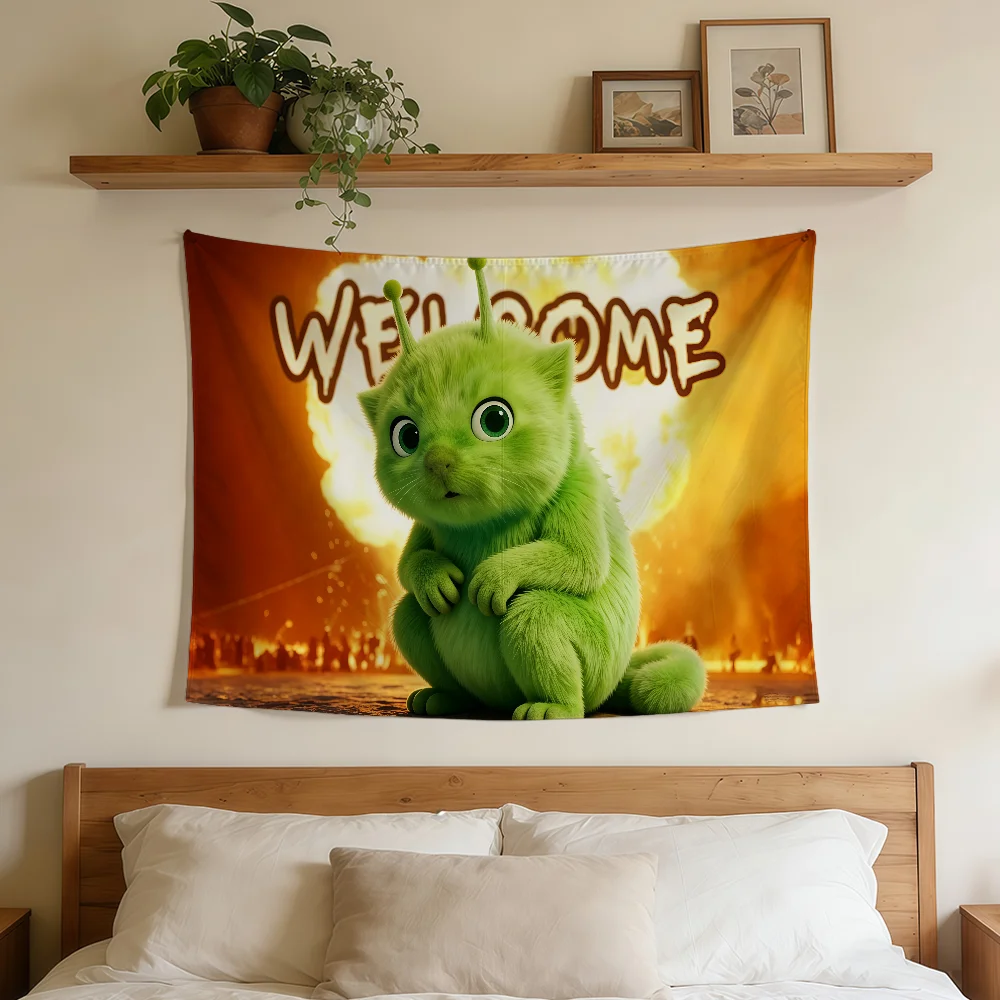 Flag Durable Outdoor Indoor Patio Festive Funny Decoration Classic Design Pole Green Wall Cat Room Alien Banner