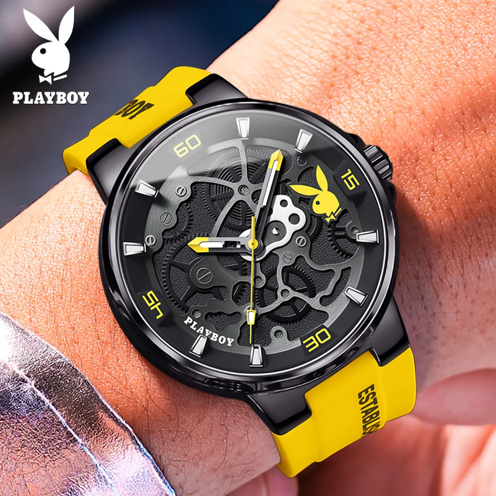 PLAYBOY Luxury Original Men Watch Silicone Strap Fashion Casual Quartz Watches for Men High Quality Waterproof Wrist Watch Men