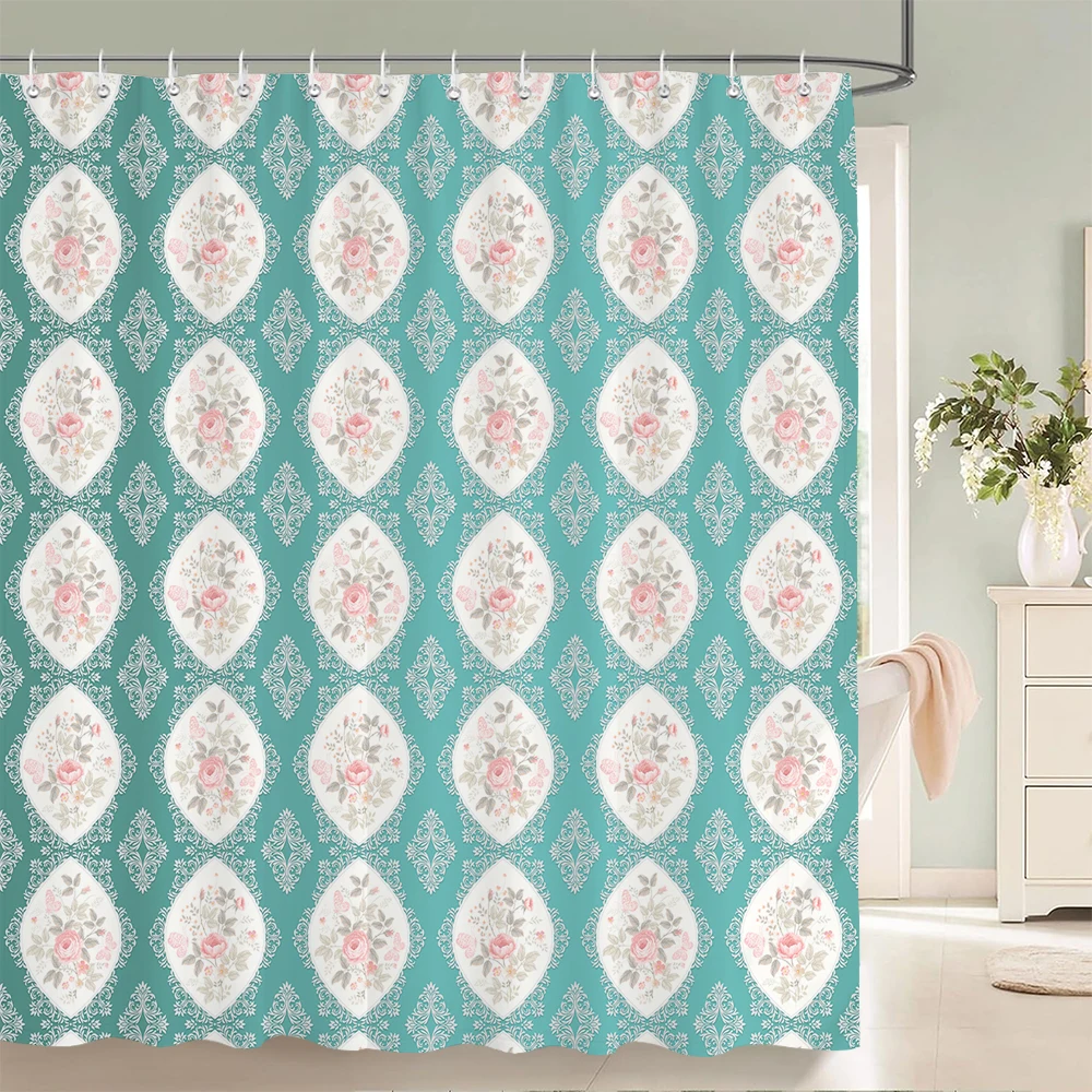 

European Flowers Printed Shower Curtain Modern Nordic Minimalist style Polyster Cloth Home Decor Bathroom Curtain with Hooks