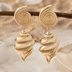 Earrings for Women Metal Conch Shell Shape Geometric Ear Accessories Holiday Gift Party Fashion Jewelry DE094
