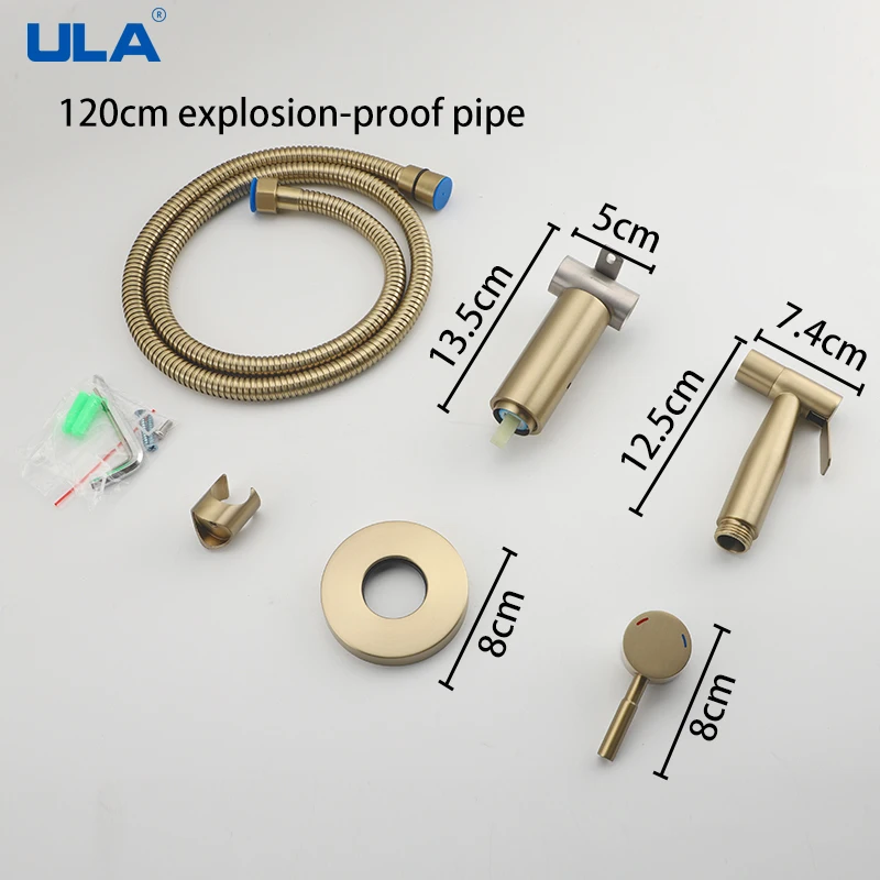 ULA Gold Bidet faucet Stainless Steel Toilet Faucet Portable Bidet Sprayer Set Hot Cold Water Mixer Bathroom Shower Head