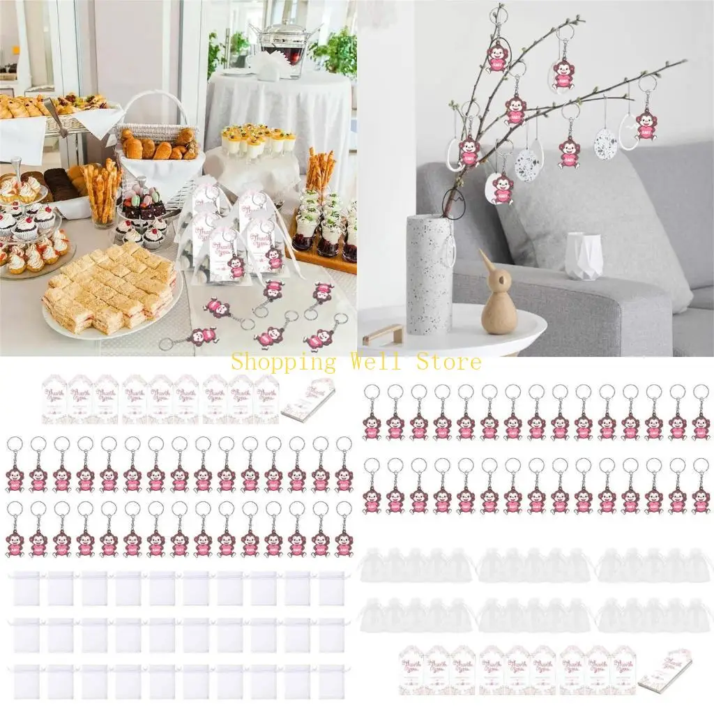 KX4B 30 Set Baby Shower Return Favoule, y compris le porte-clés Organzas les cartes remerciement des cartes invités