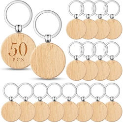 EquiWood-Porte-clés ronds en bois, porte-clés, étiquettes de bricolage, 50 pièces