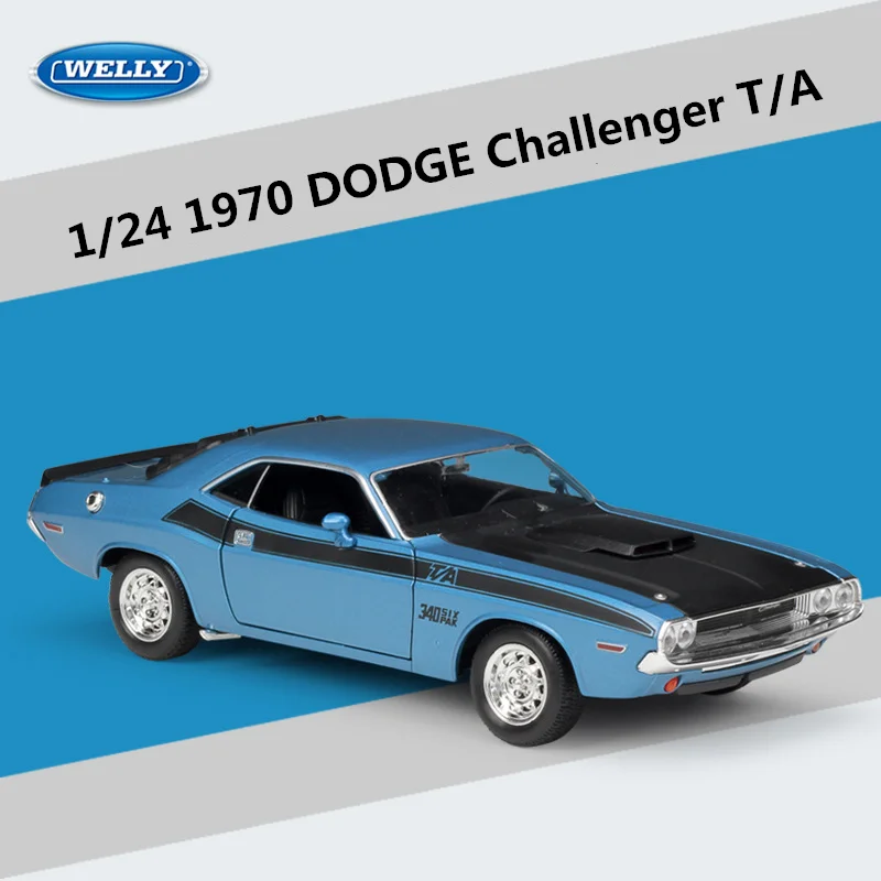 WELLY 1:24 1970 DODGE Challenger T/A modelo de coche deportivo de aleación Diecasts pista de Metal vehículos de carreras modelo simulación regalos para niños