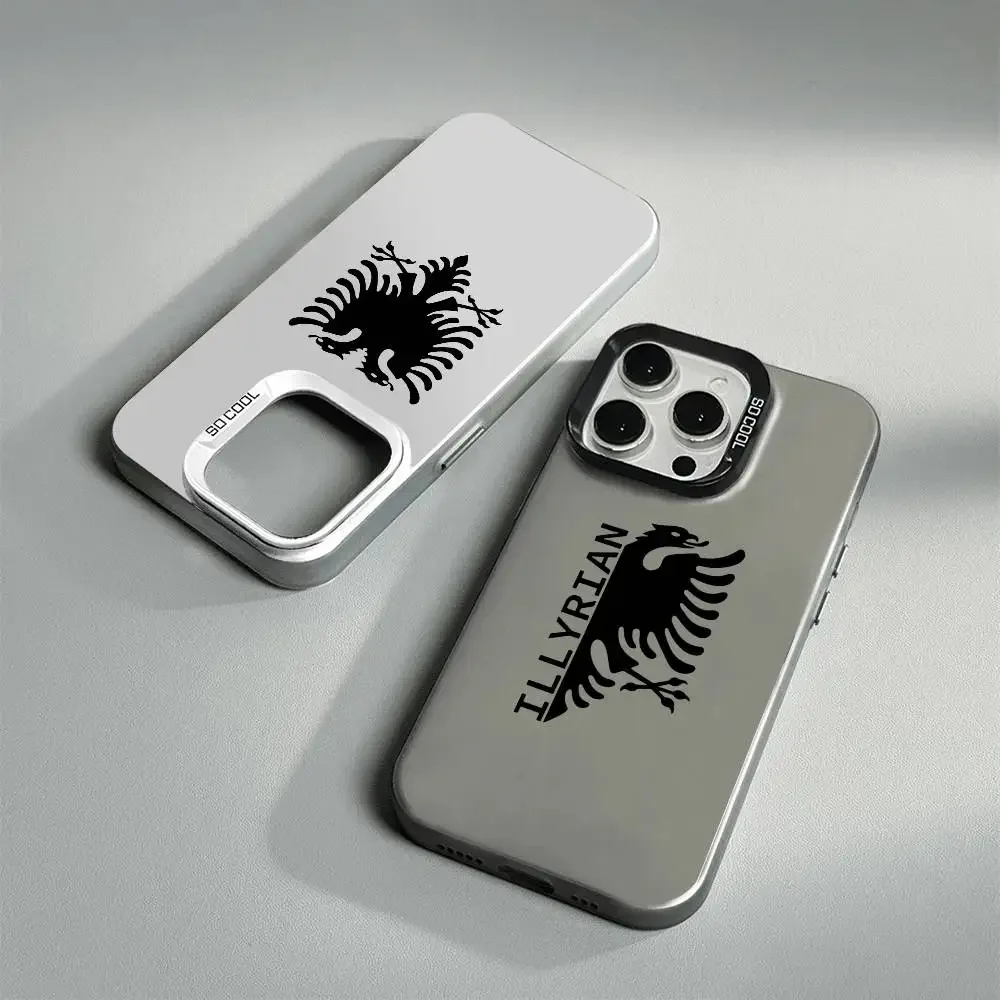เคสโทรศัพท์ลายธงชาติแอลเบเนีย สีเงิน สำหรับ iPhone 17 16 16e 15 14 13 12 11 Pro Max Plus แบบด้าน ป้องกันการกระแทก