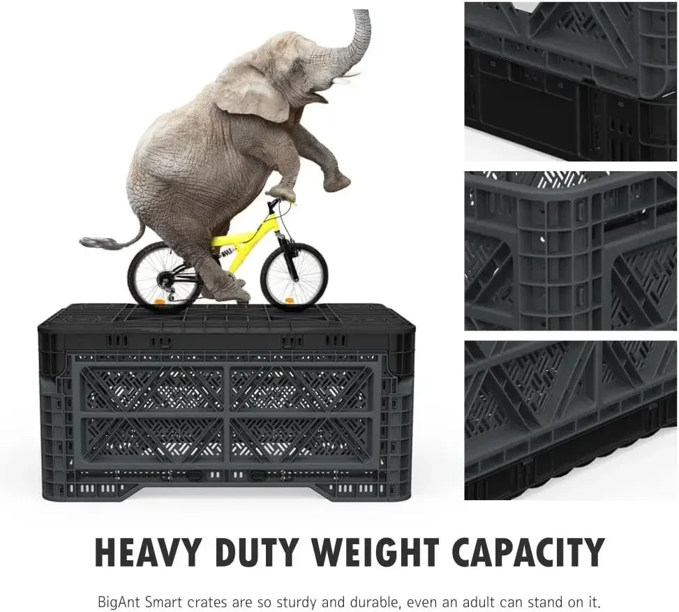 Heavy Duty Collapsible & Stackable Plastic Milk Crate - Snap Lock Foldable Industrial Garage Storage Bin Container Utility Tote