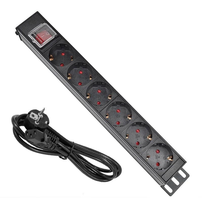 

PDU Power Strip Distribution Unit Cabinet 6 Way AC German Socket Break Switch Aluminum alloy shell C14 Interface SPD