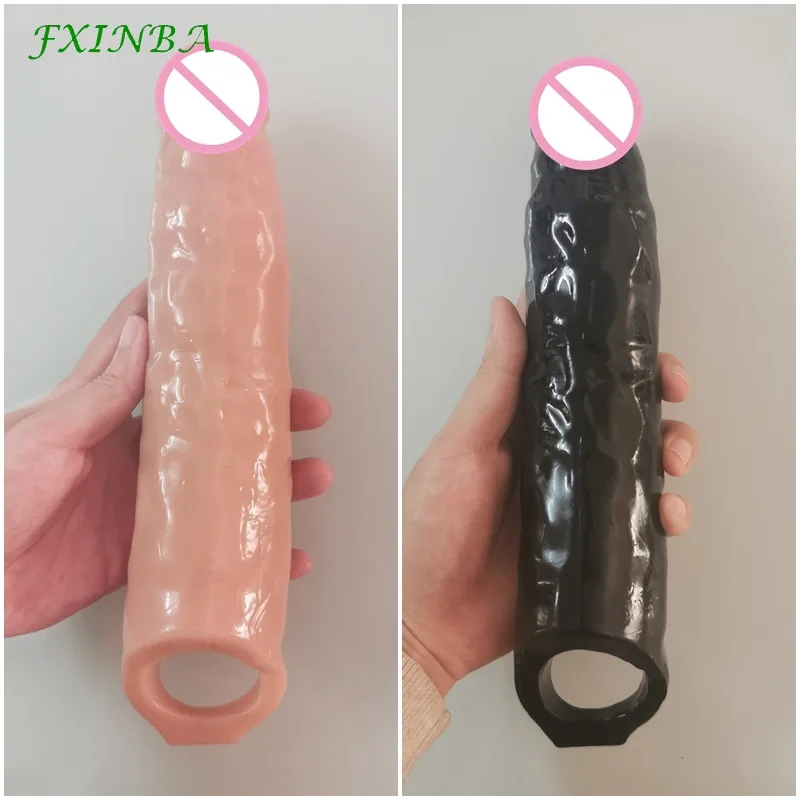 FXINBA-extensor de manga de pene realista enorme para hombres, juguetes sexuales para agrandar el pene, condón reutilizable retardante, 25/27cm