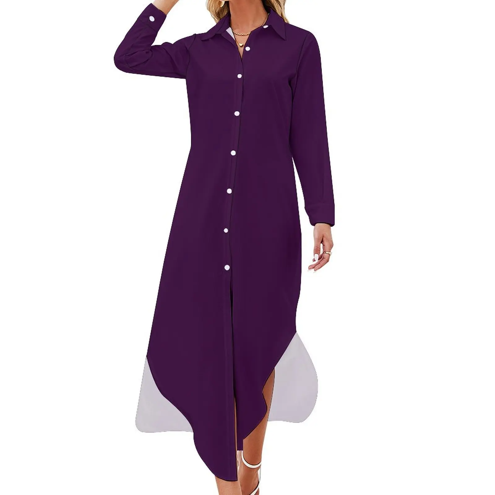 

Eggplant Purple Solid Color Long Sleeved Shirt Dress fairy dress summer clothes