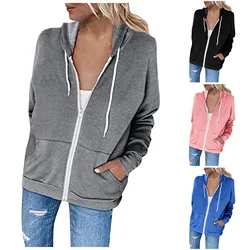 Women's Hoodie Fashion Casual Full Zip Hoodie Long Sleeve Hooded Sweatshirt Pocket Jacket Jacket