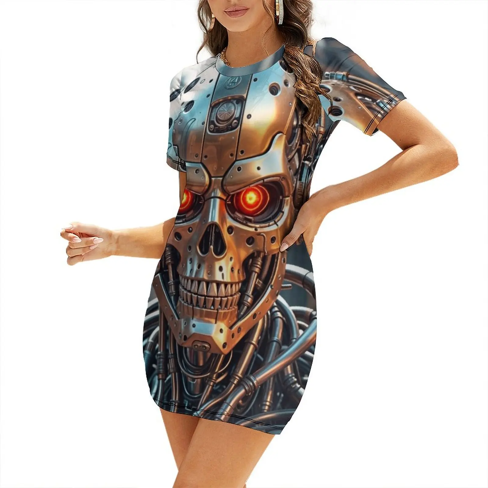 Cool Futuristic Cyborg Killer Robot Short Sleeved Dress Long veiled dresses elegant dresses for women Dress