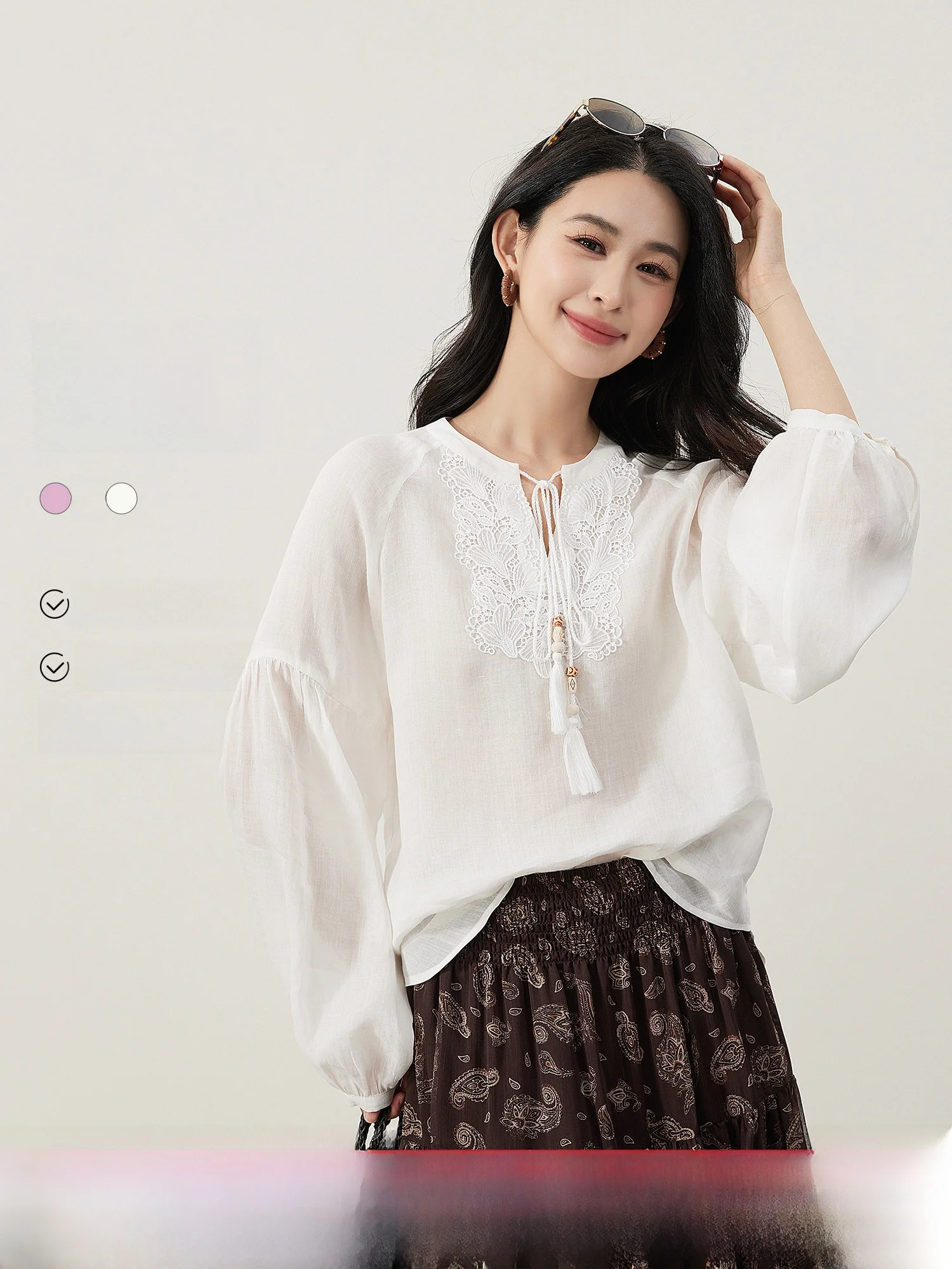 

Ele Sle White Embroidered Lace irt Women's Loose Fit Long Sve Button down Netie Cotton Linen Spring Faion