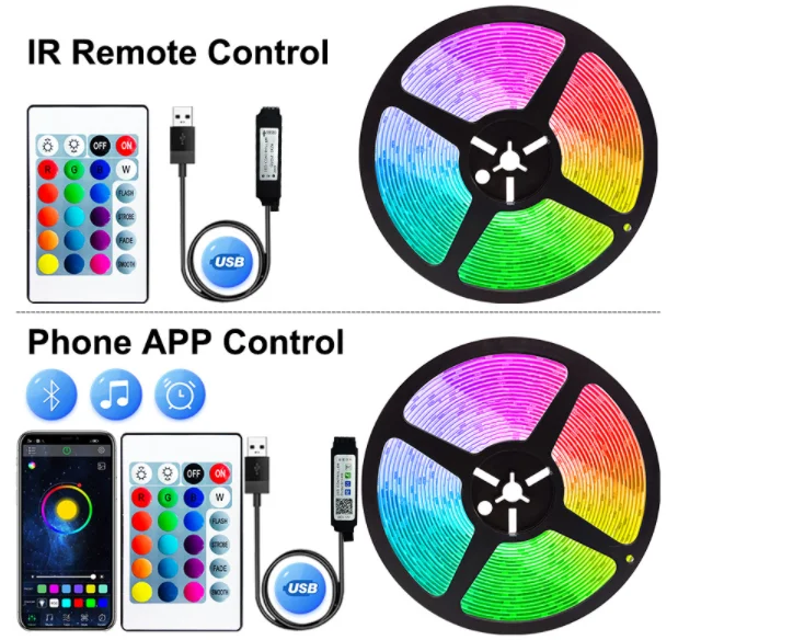 Imagem -06 - Rgb Conduziu a Fita Conduzida Flexível da Tira 10m 15m 20m 12v Rgb da Luz de Tira 5050 2835 com Controlador da Música de Wifi Bluetooth