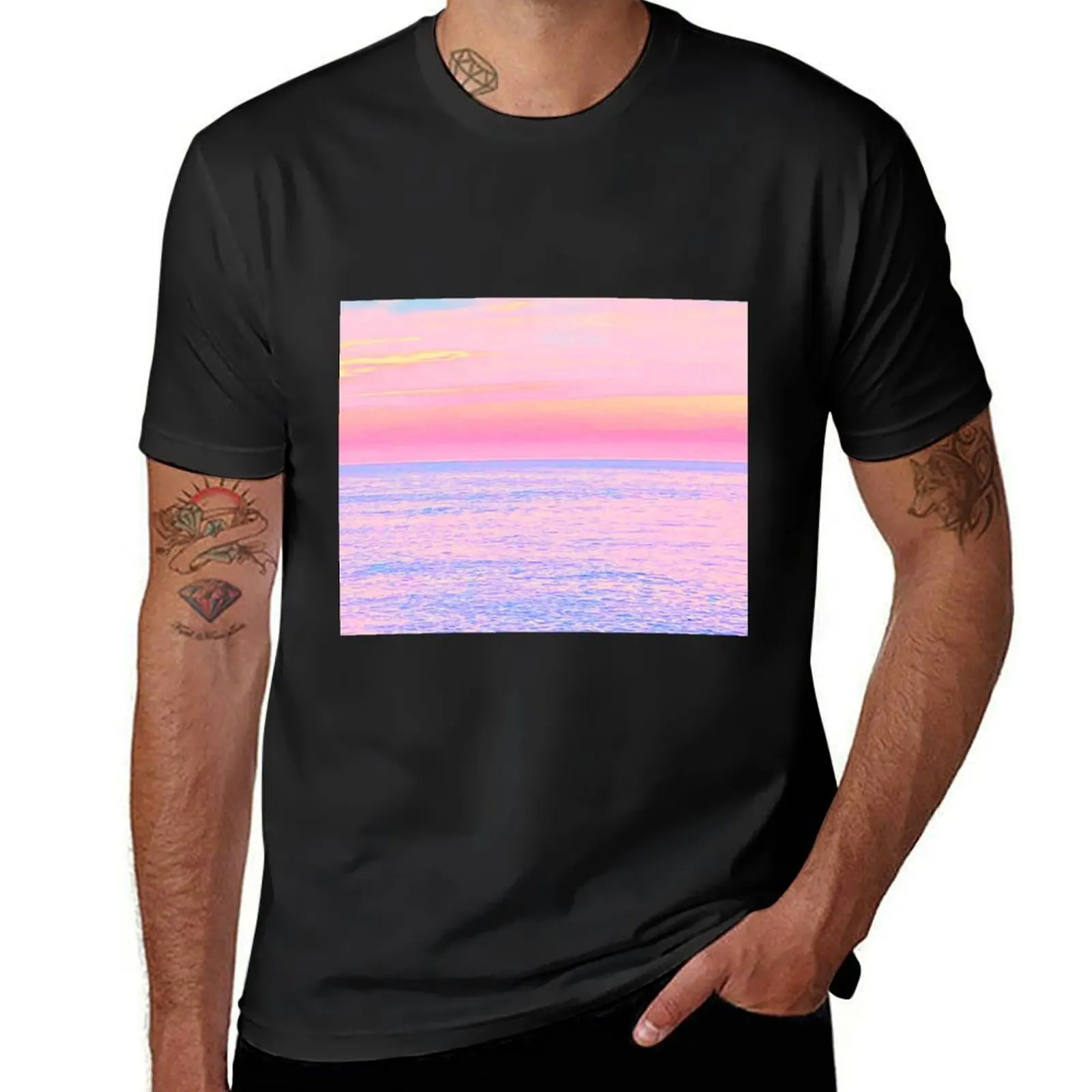 Relaxing Magenta Ocean T-Shirt summer top plus sizes mens clothing