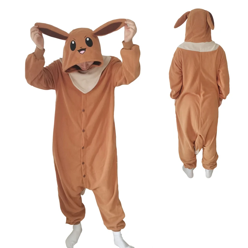 Eevee Onesies Halloween Cosplay Costume for Adults Women Pajamas One-Piece Pijamas Kigurumis Christmas Men Winter Homewear Gift