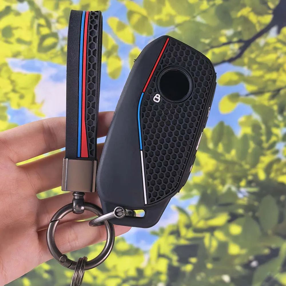 Modern Textured M-Strip Key Fob Shell With Keychain For BMW 7 Series X7 G07 i7 XM X1 U11 2023 Fashion Key Holder