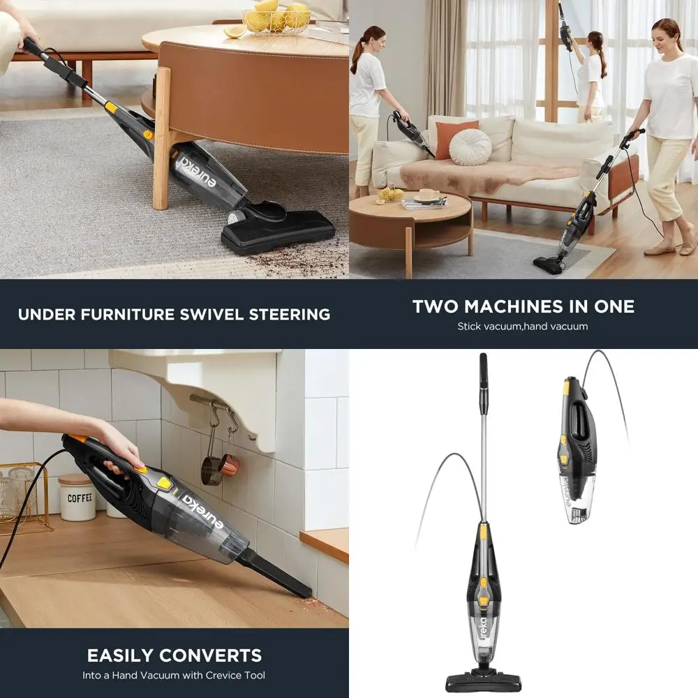 

Мощный ручной пылесос 3-в-1 с фильтром для твердых полов и шерсти животных, легкий, вертикальный, темно-черный