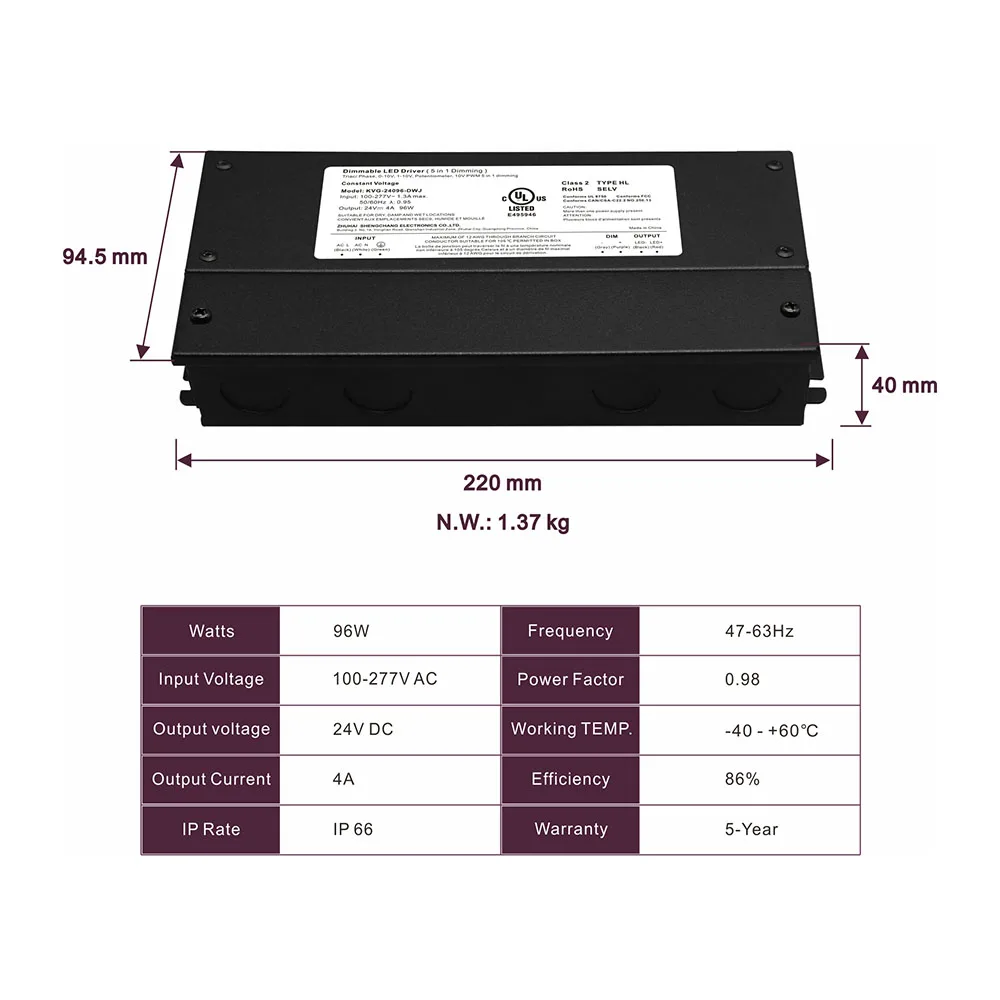 96w 36V DC 10% minimum load Constant Voltage best power supply led driver for bedside wall lights