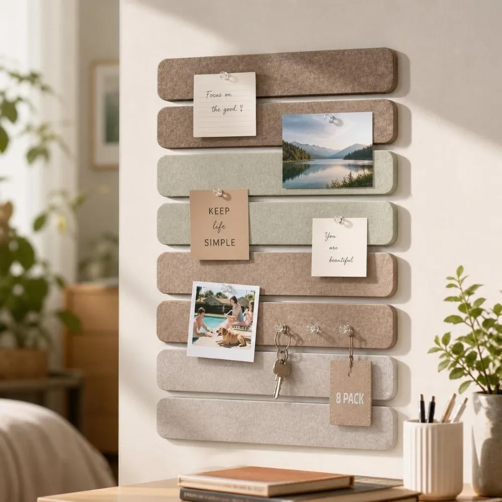 8PCS Polyester Fiber Felt Strip Adhesive Tabs Included Practical Wall Decor Sticker Decorative Felt Bulletin Board
