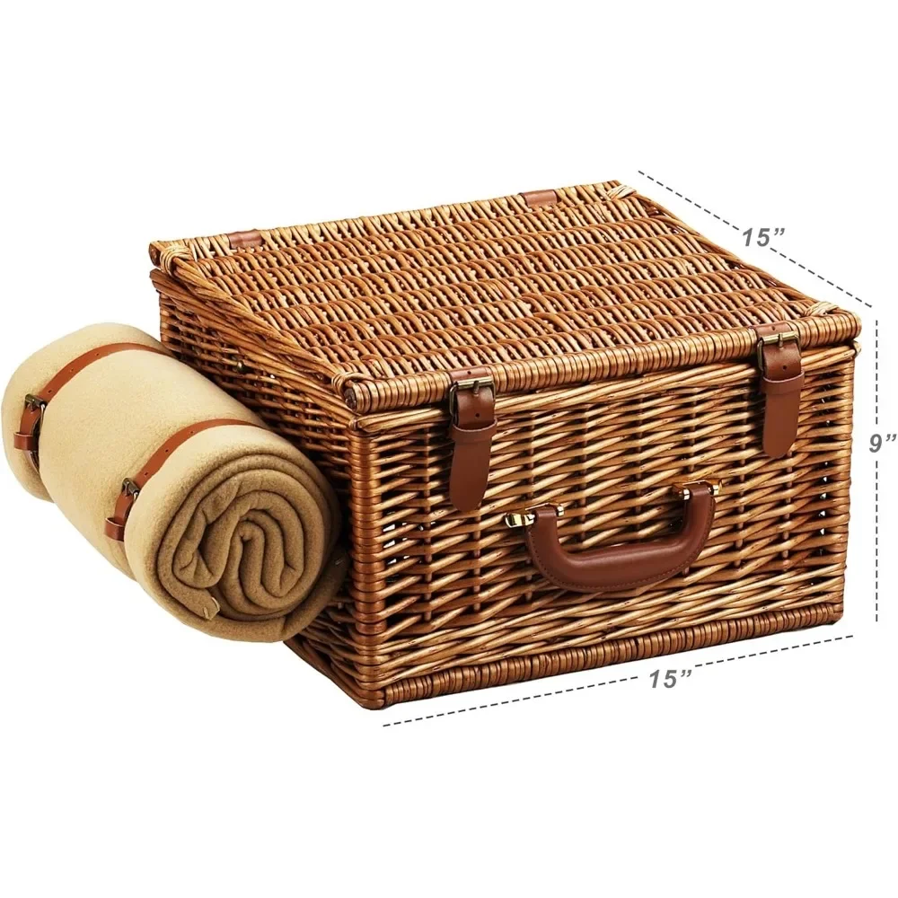 Picnic Basket for 2 - Quality Assembled in the USA with Blanket Included