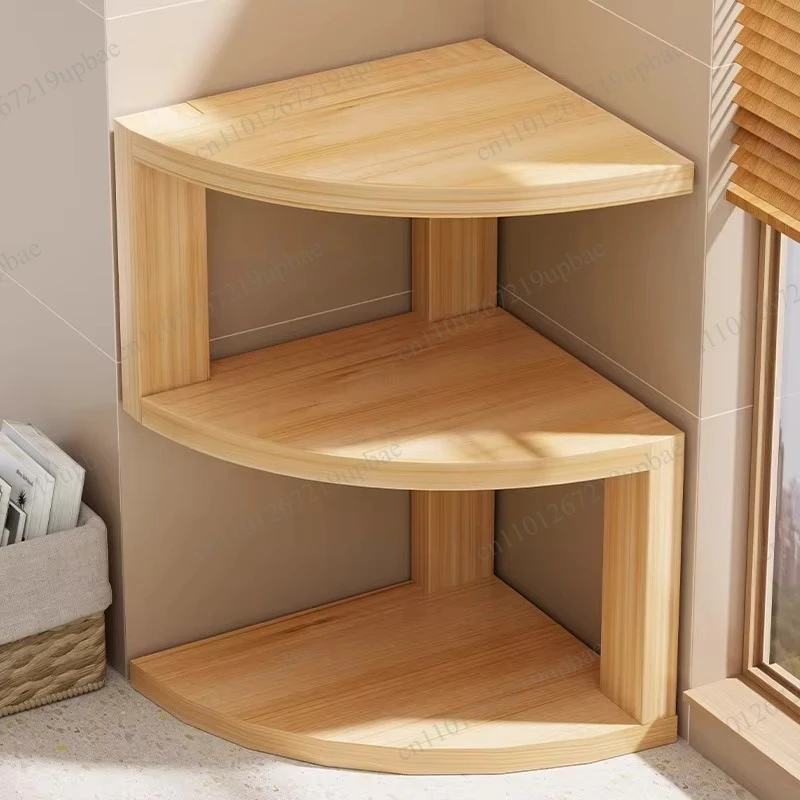 Wooden Corner Storage Organizer Aesthetic Desk Bookshelf Display Stand for Home Office Decoration