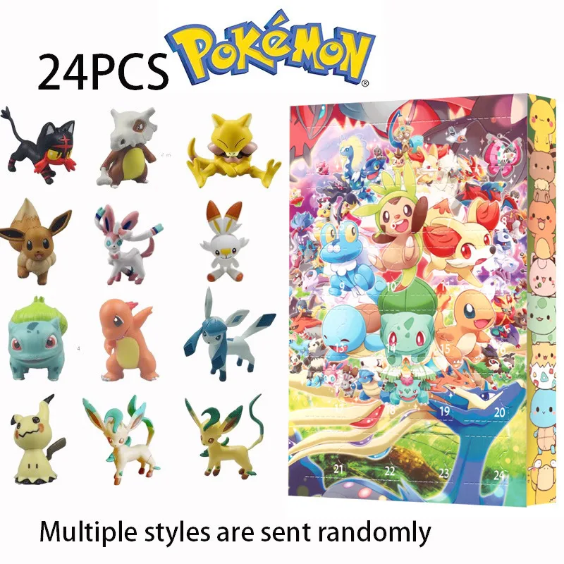Pokemon 24 giorni Calendario per il conto alla rovescia di Natale Figura Scatola dell'Avvento Scatola misteriosa di Natale Bambola Anime Figuras periferiche Regalo per bambini